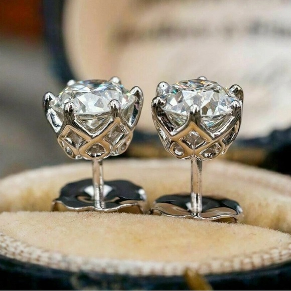 Silver Diamond Stud Earrings - Picture 2 of 6